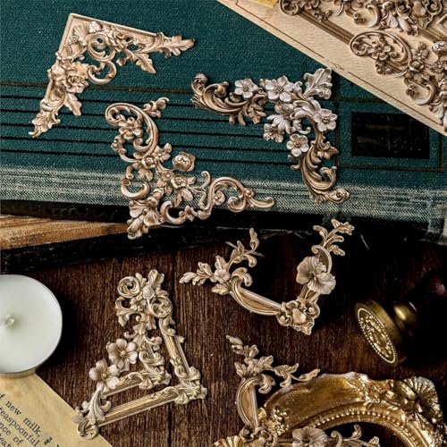 Image of HASTHIP 120pcs Frame Scrapbook Paper - 30 Styles Scrapbook Embellishments Corner Frame Hollowing Relief Flowers Vintage Floral Decorative for Junk Journaling, Card Making kit, DIY Crafts Album Decor