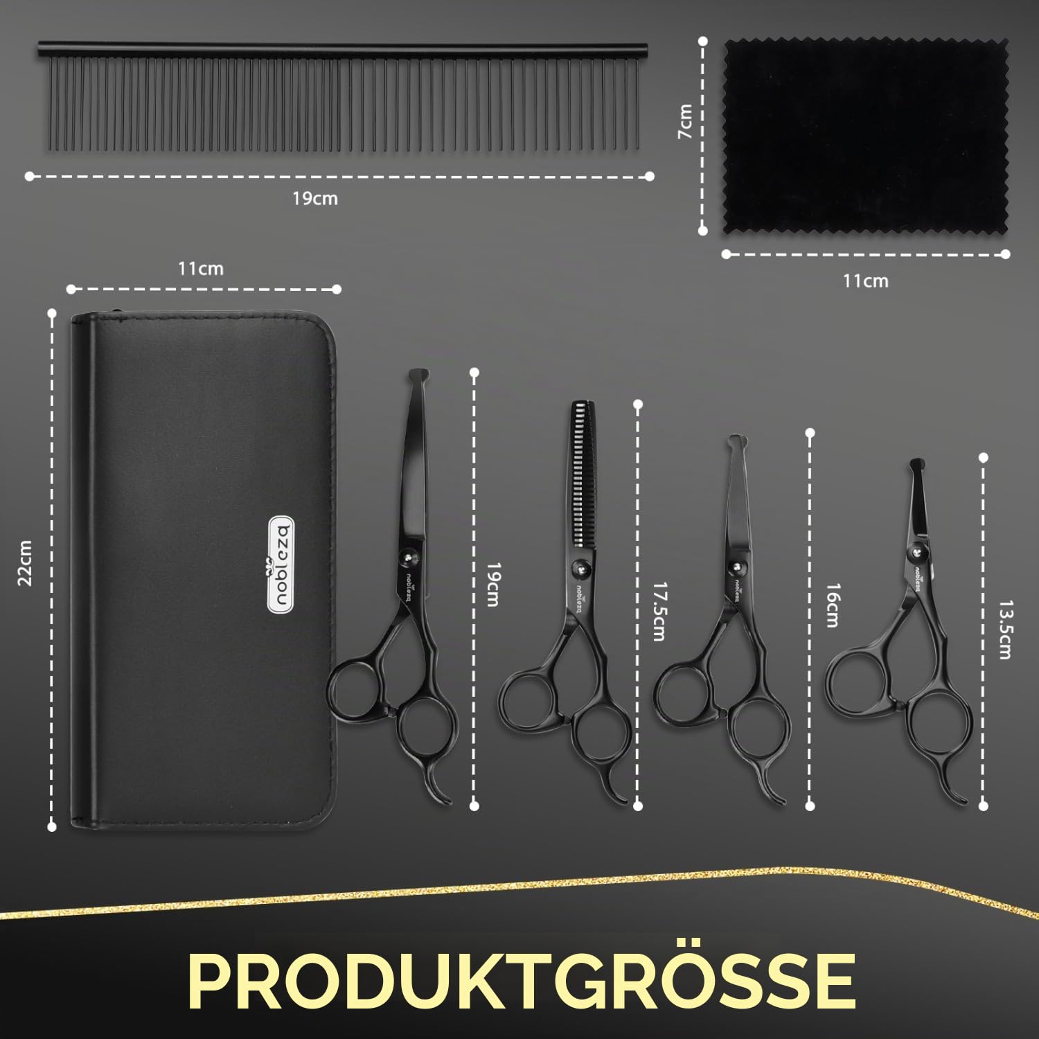 Nobleza Hundeschere Set Profi, 6 in 1 Hundehaare Schneiden, 4CR Edelstahl Hunde Schere Fellschere mit Rundspitze, Inkl Effilierschere, Gerade und Gebogene Schere, Fellpflegekamm, für Katze Haustier