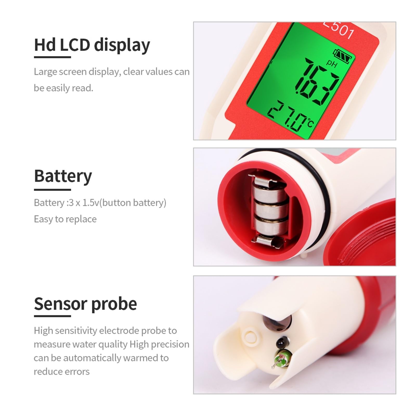 Misuratore di pH/CL2/H2/ORP/temperatura, rilevatore Cloro, Tester Digitale 5 in 1 for la qualità dell'Acqua for Piscine, Acqua Potabile, Acquario(5 in 1)