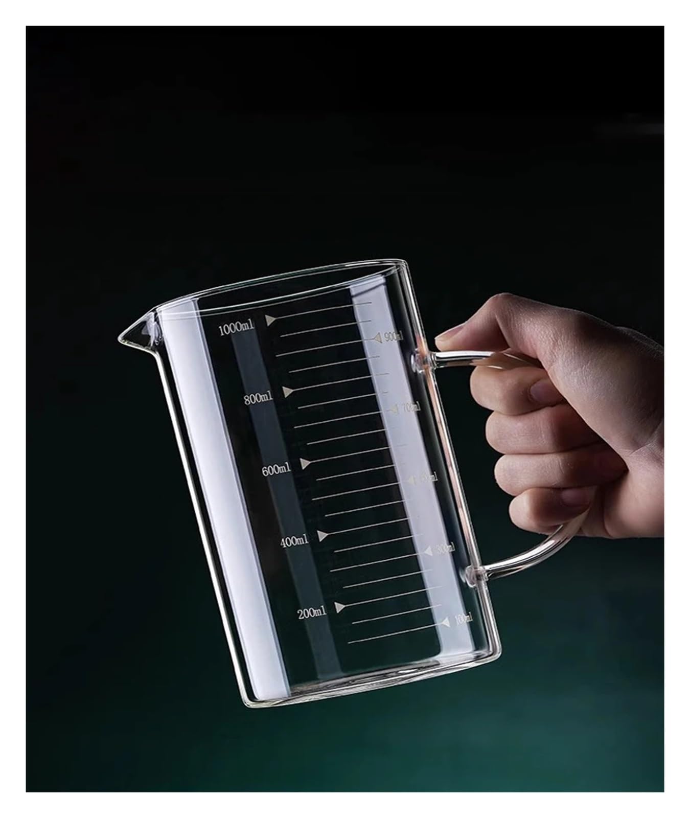 1/2 taza medidora de vidrio con asa, resistente al calor, for laboratorio, cocina, leche, café, 250/350/500/1000 ml(1000ml 2pcs)