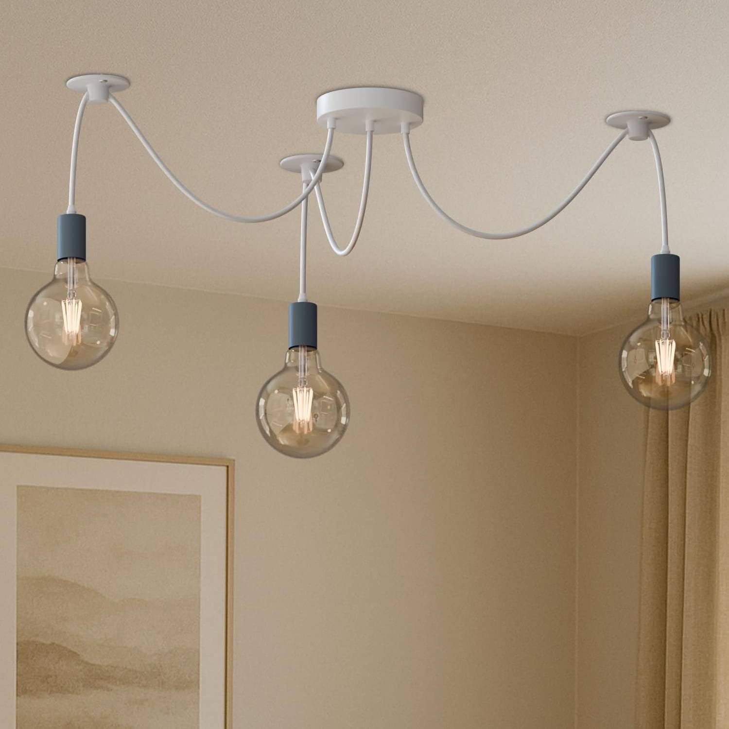 DC VOLTAGE 3 Head Spider Pendant Light E27 Industrial Vintage Grey Ceiling Hanging Lamp with 1m Adjustable Cable Modern Lighting Fixture for Kitchen Island Dining Room Hallway