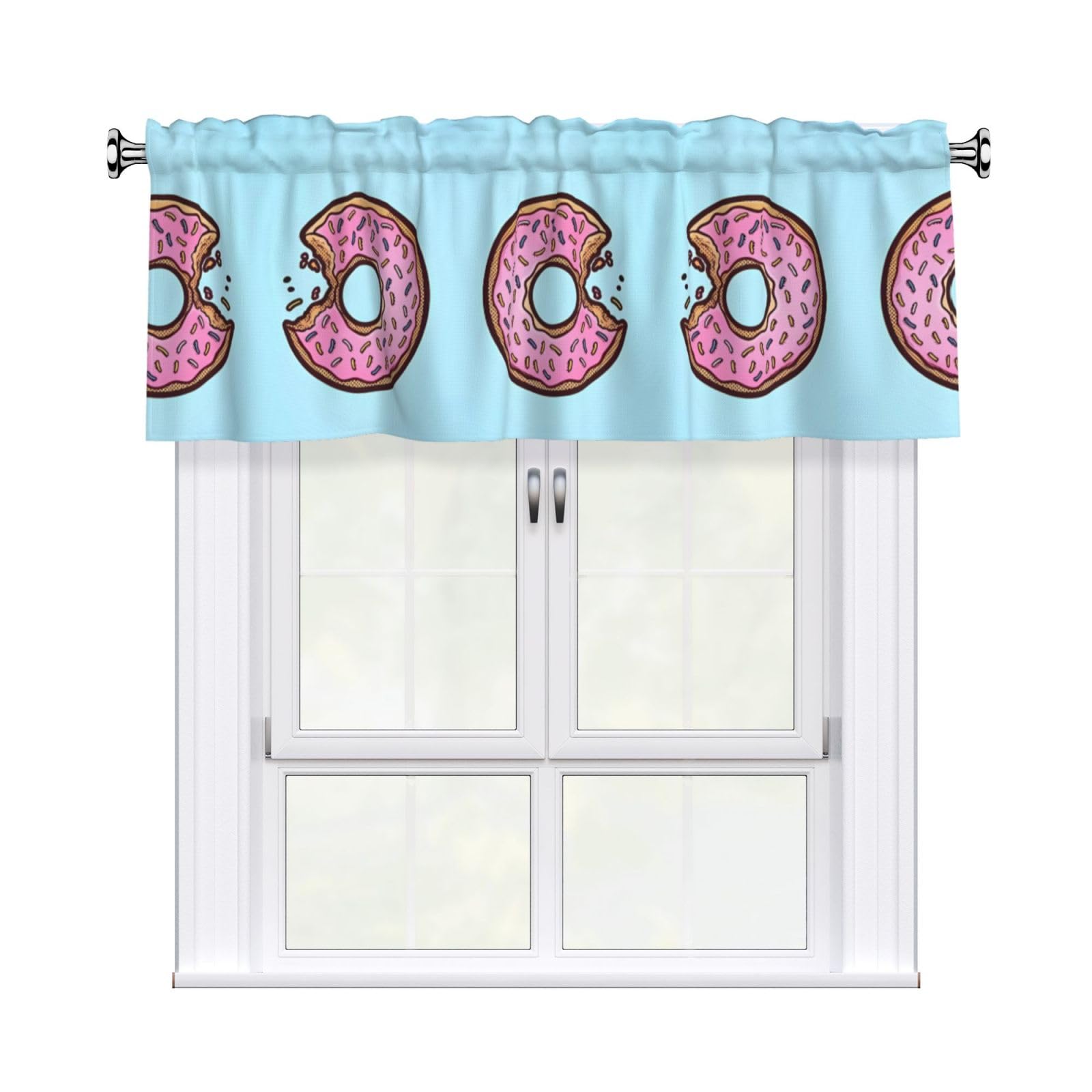 WHJSSF Donut Prints Housewarming Gift – Peach Skin Window Valance 54x18 for a Cozy Kitchen Refresh