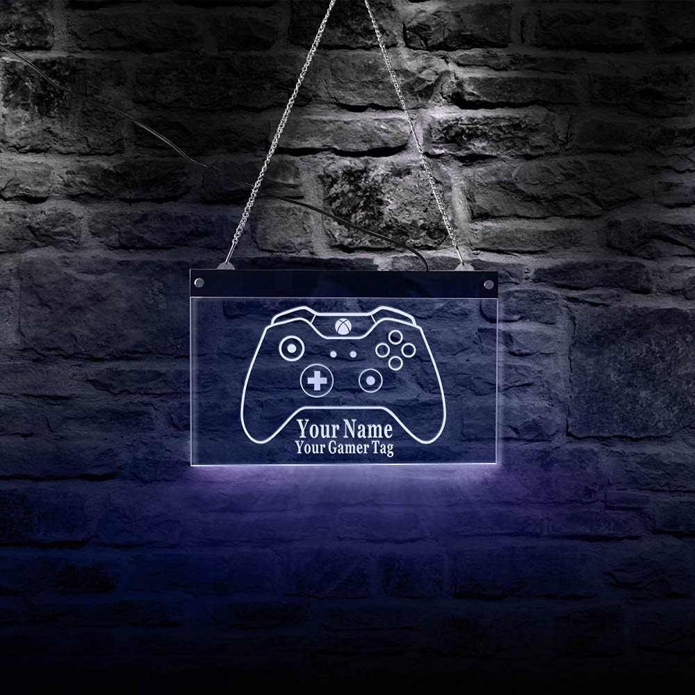 The Geeky Days Personalized Your Name Gamepad LED Multi Color Lighting Neon Wall Sign Custom Gamer Tag Acrylic Display Lamp Board Light Up Board for Game Playroom(15.74 x12inches)
