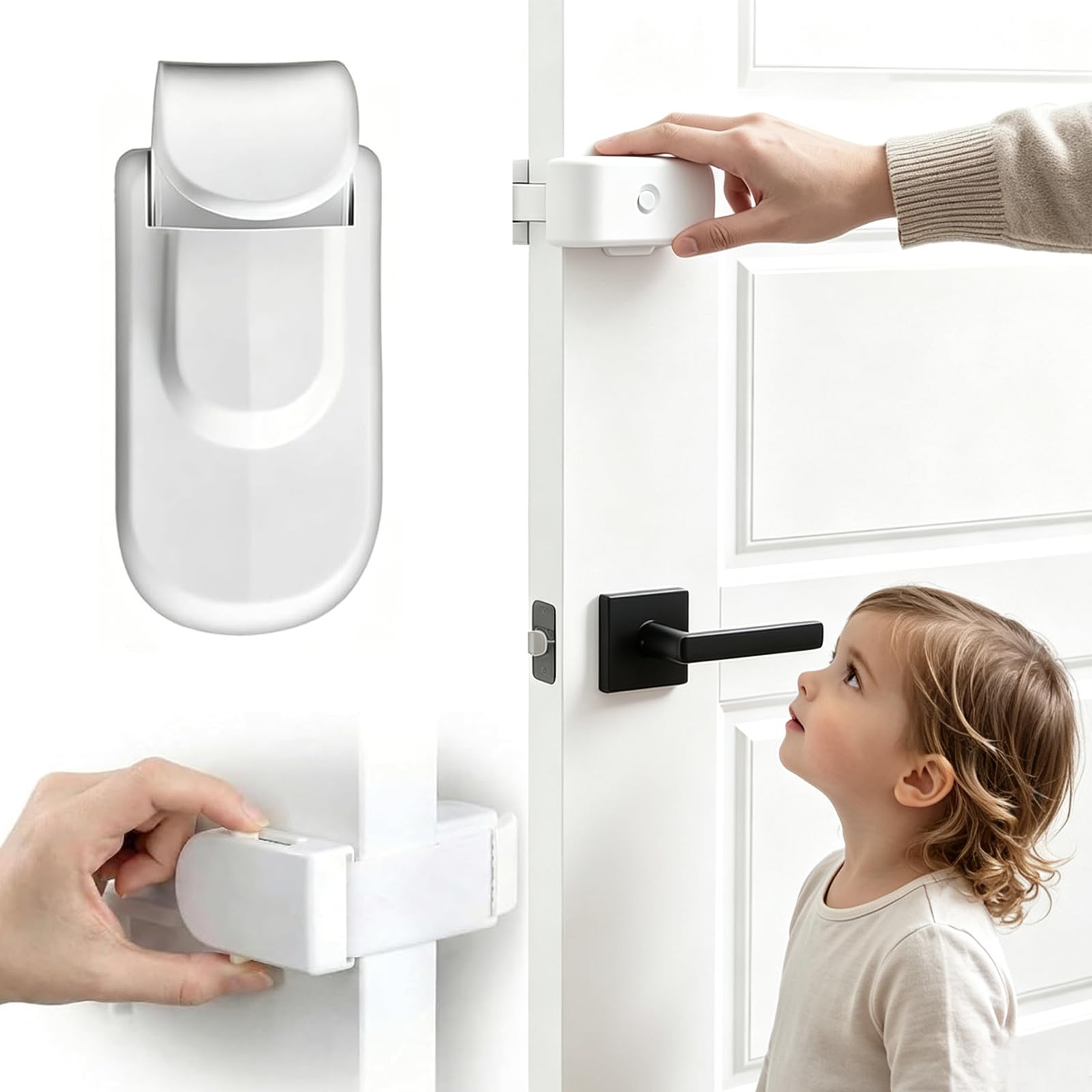 Snap On Door Safety Lock, Child Door Locks Without Drilling for Bedrooms