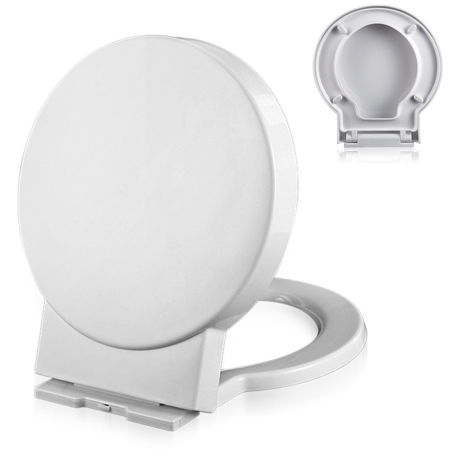 Soft Close Toilet Seat with Cover, Round Quiet and Slow Close Toilet Lid and Seat, Polypropylene(PP), White, 44x39cm, O Shaped