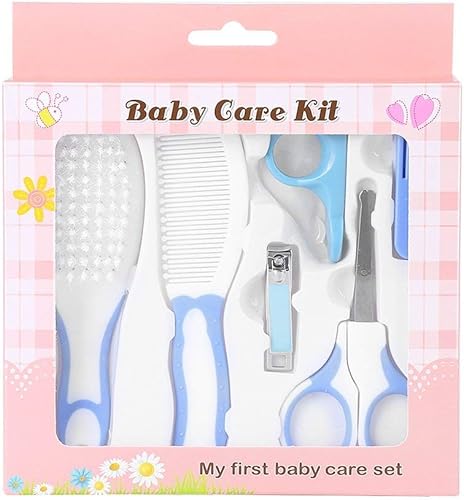 Fdit 6pcs Convenient Daily Baby Nail Clipper Scissors Hair Brush Comb Manicure Care Kit for Newborn Infant Toddler Kids(Blue)