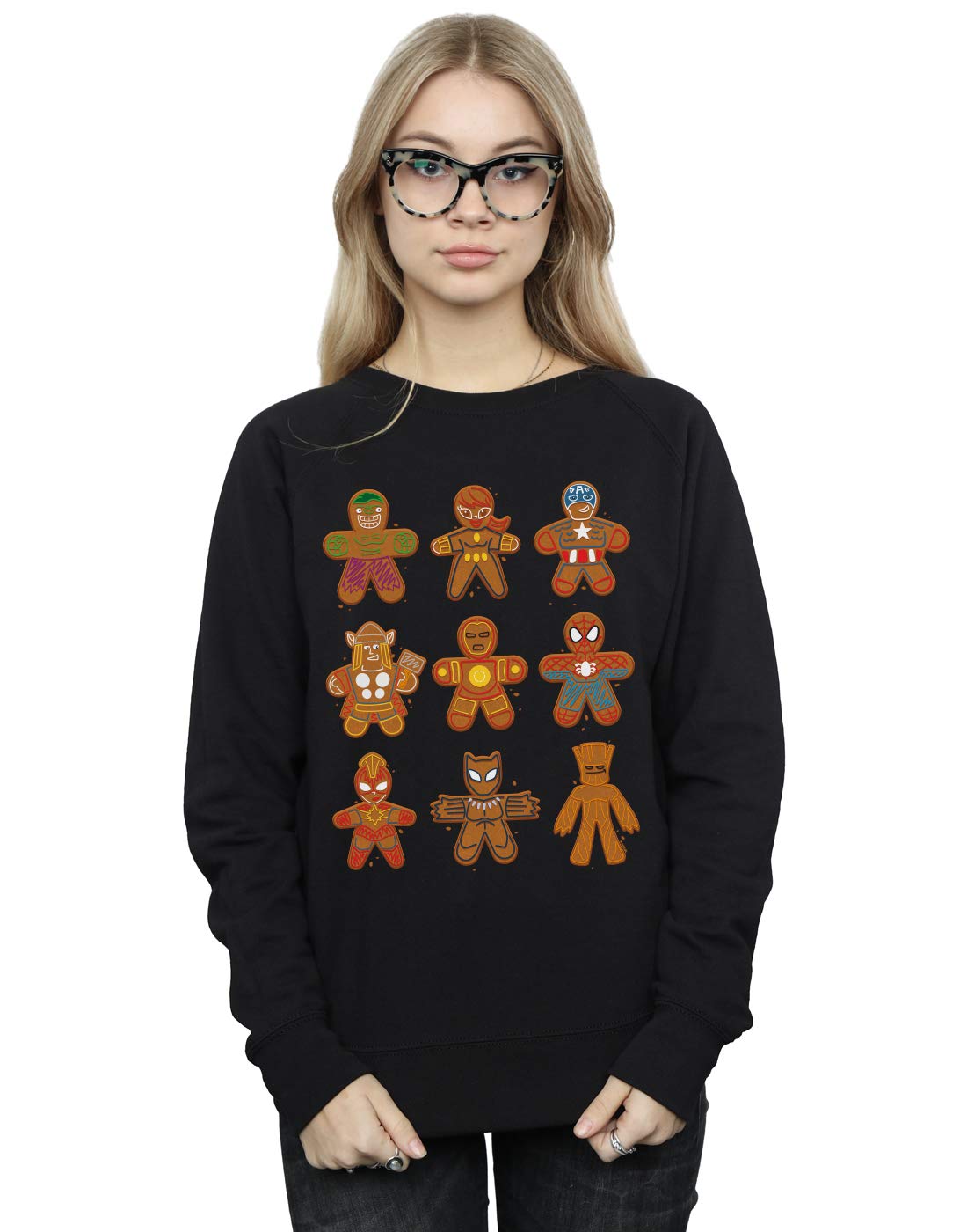 Absolute Cult Women's Black Marvel Avengers Christmas Gingerbread Sweatshirt Large