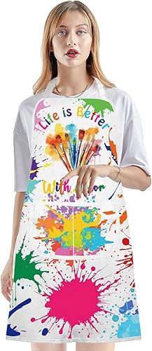 Miniatura 3 de VAMSII Delantal de artista Life Is Better con regalo de color para pintor, regalo para amantes del arte