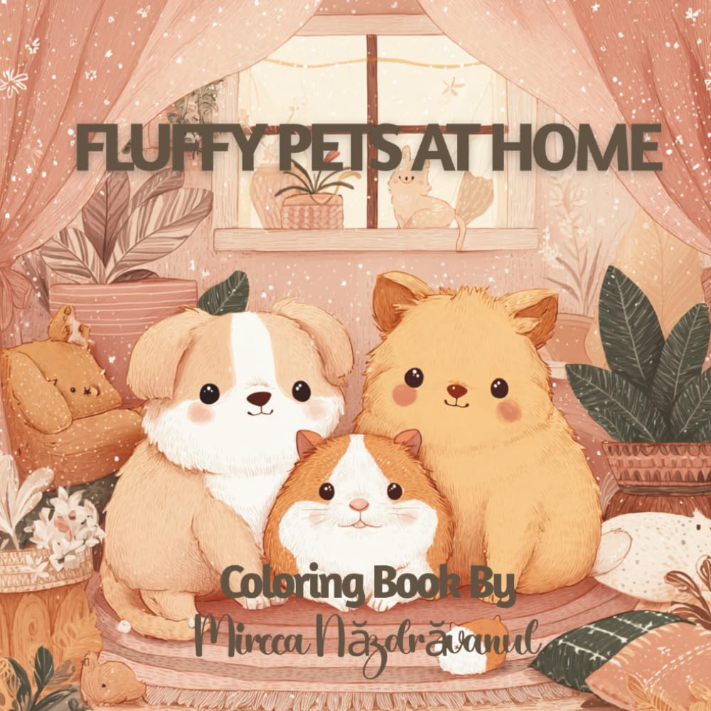 Fluffy Pets at Home Coloring Book: Cute and Cozy Animal Scenes for Kids to Color, Fluffy Puppies, Kittens, Hamsters, and Guinea Pigs in Adorable Home Adventures