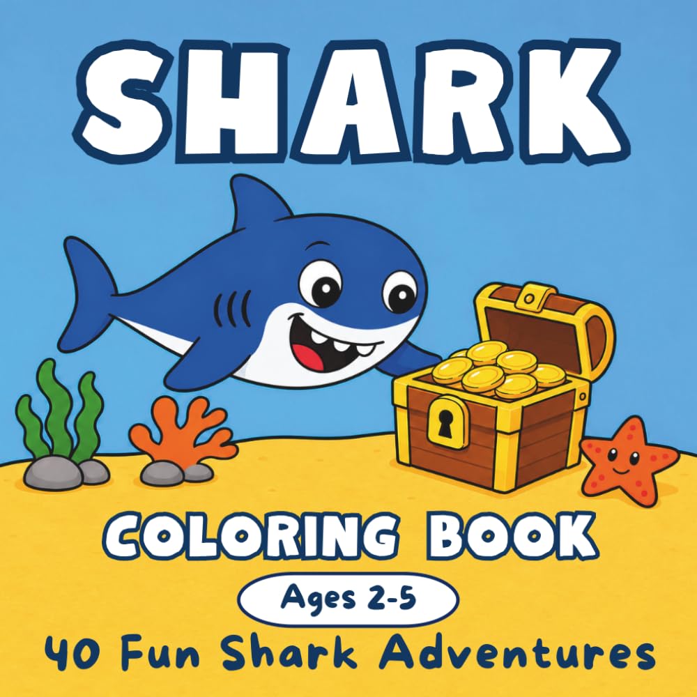Shark Coloring Book: Simple & Fun Shark Adventures for Toddlers Ages 2–5 (40 Cute Illustrations)
