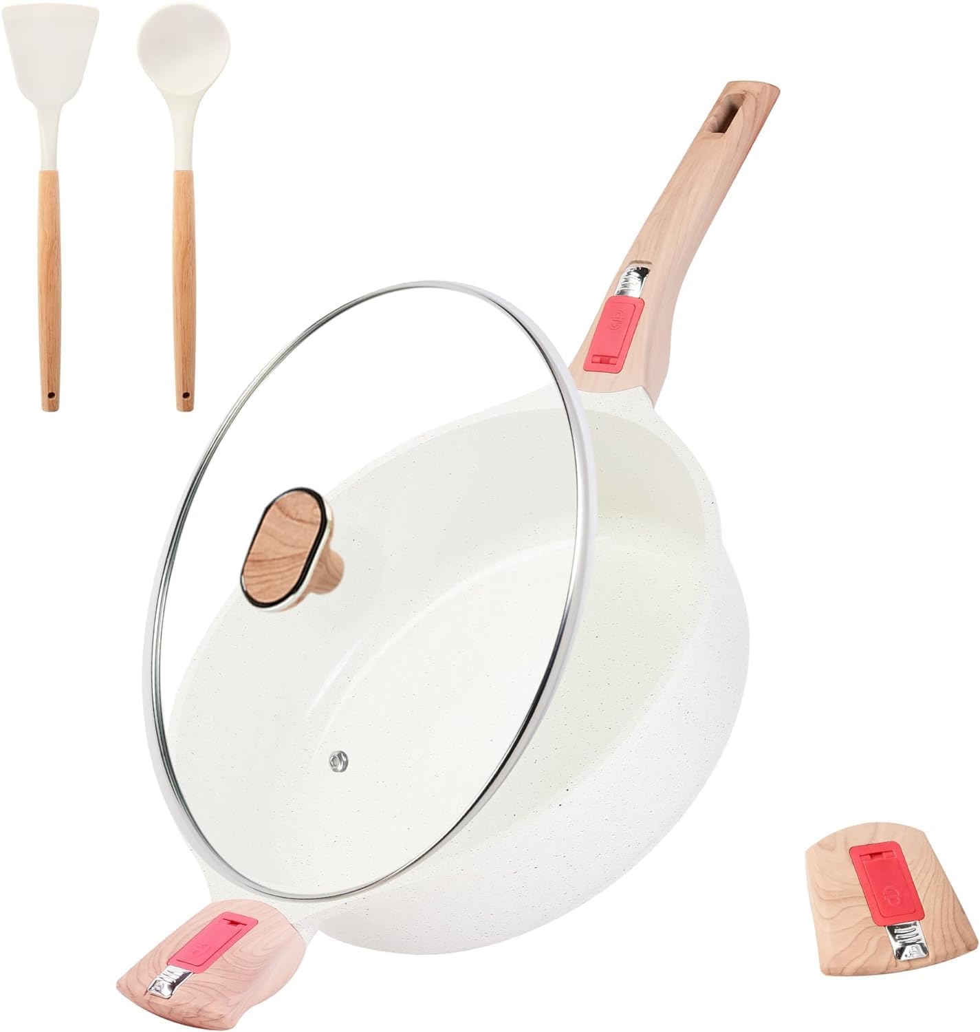 CaannasweisNonstick Granite Frying Pan Skillet, Non Stick Omelette Fry Pans, Omelet Egg Pan, Stone Cookware Chef's Pan, Induction Compatible, PFOA Free (Beige, 11 Inch Detachable Handle)