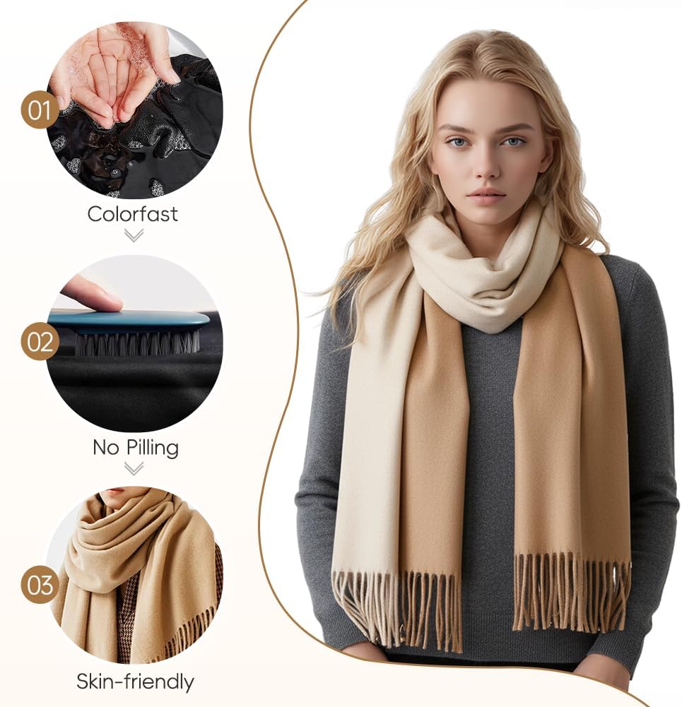 Wool Scarf 80''*27'' Women Cashmere Touch Scarf Gift Box Shawl Thick Oversized Scarves Wraps Tassels Double Side