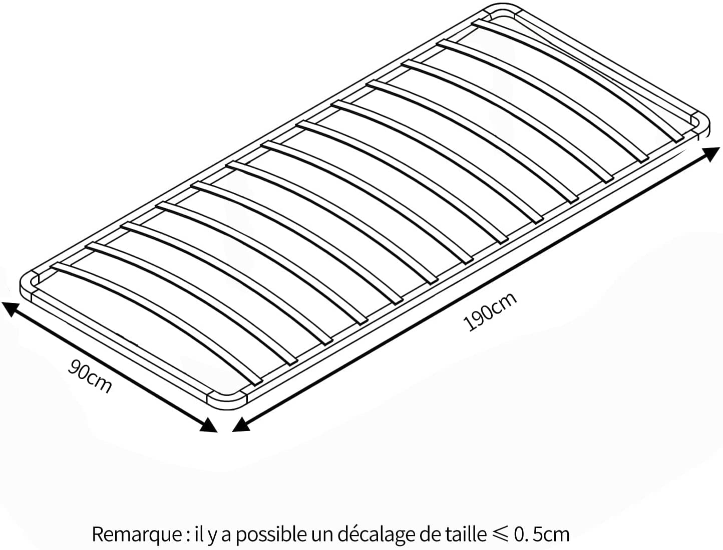 IZTOSS Sommier 90x190cm Sommier à Lattes pour Adulte en Bois(Sommier 90x190-0pied)