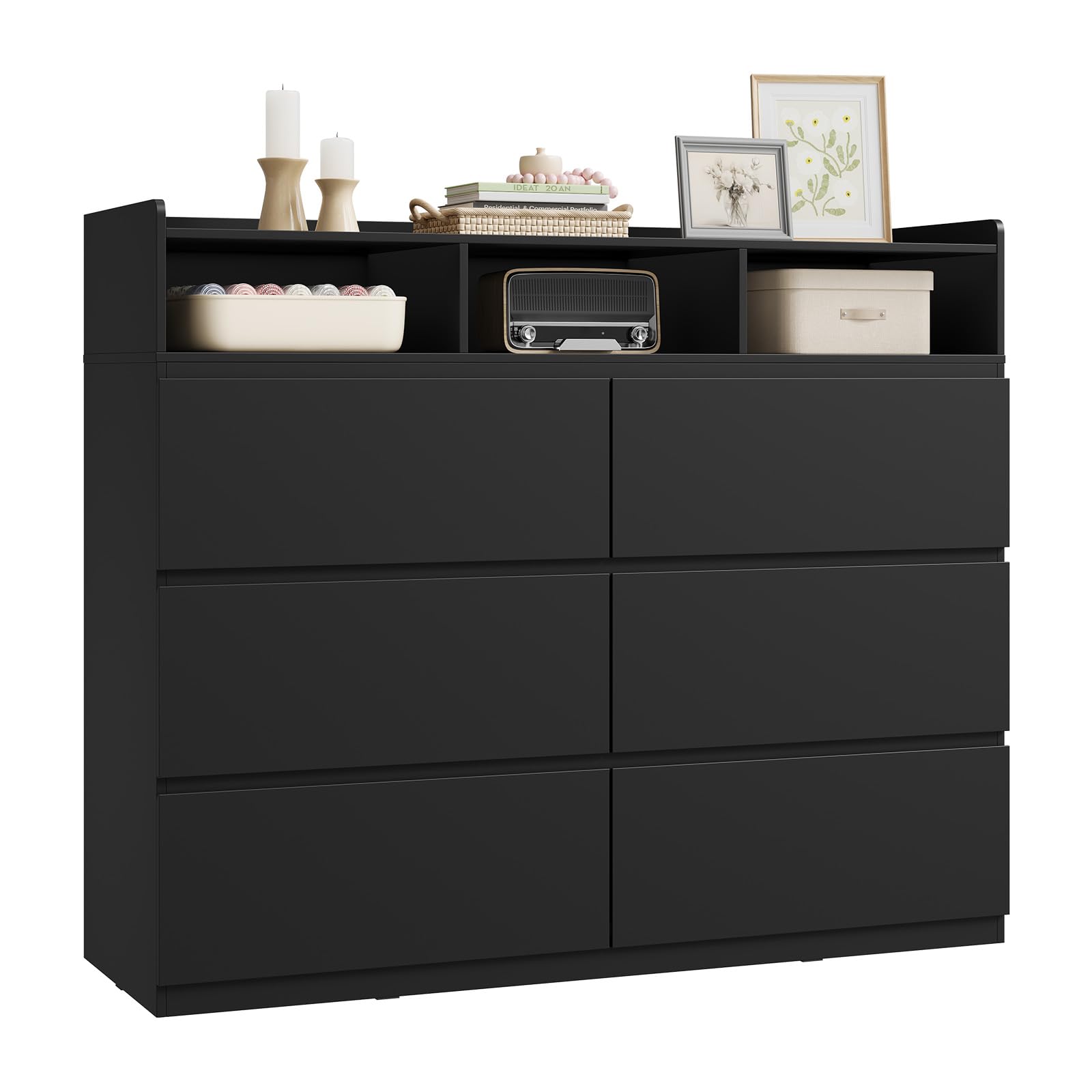WOLTU Kommode, mit 6 Schubladen und 3 offenen Fächern, Moderner Schubladenschrank, für Schlafzimmer Wohnzimmer Flur, aus Holzwerkstoff, 120x40x100 cm