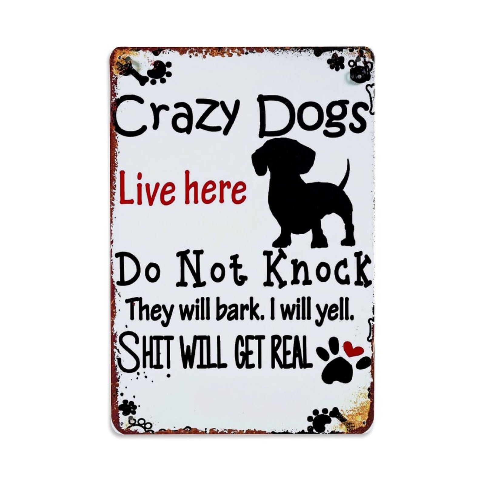 Jdfenggu Vintage Crazy Dogs Live Here Do Not Knock Retro Metal Tin Sign, Decor Art Poster For Bar, Home, Man Cave, Kitchen, Laundry Room Gift 8X12inch