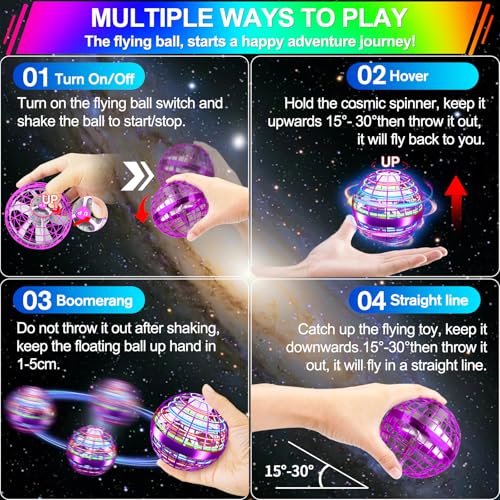 Image of Flying Orb Ball Toy,2026 Upgraded Parachute LED,Magic Hand Controlled Flying Gravity Ball,Cosmic Globe Boomerang,Cool Christmas Birthday Gift for 6 7 8 9 10+ Year Old Boys Girls-Blue & Purple