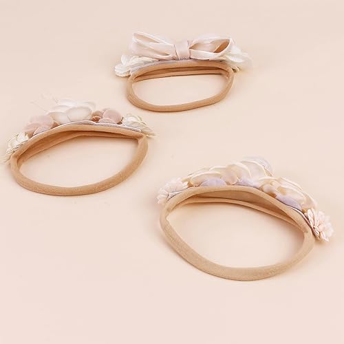 Miniatura 5 de Diademas elásticas de flores de nailon para bebé, 3 piezas, accesorios para el cabello, regalo para bebés recién nacidos (TU-HDJ-3PCS)
