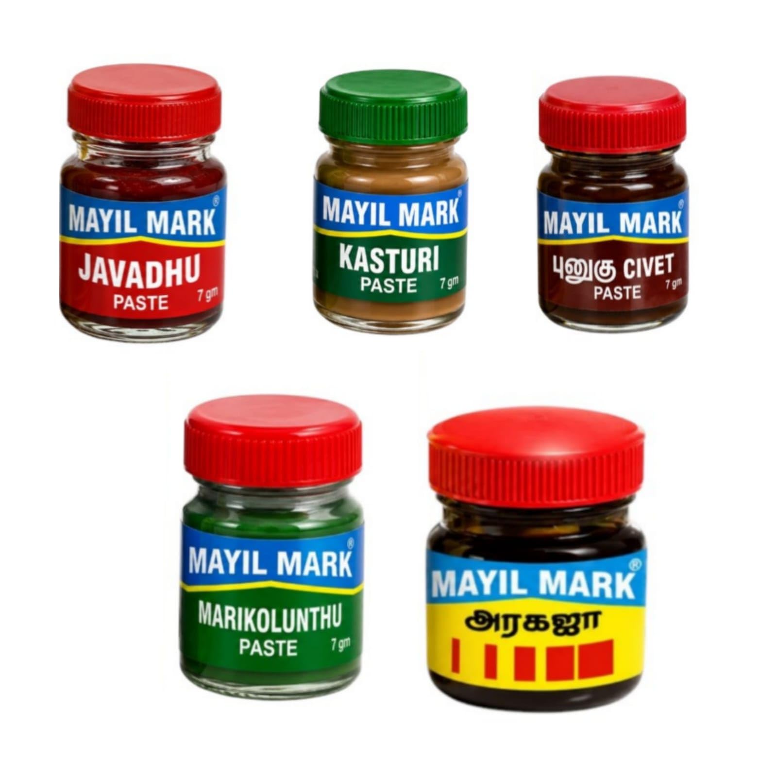 Mayil Mark Traditional Perfume Paste Combo Pack | Javadhu, Kasturi, Civet, Marikolunthu & Aragaja | 5 Fragrance Set-image-10