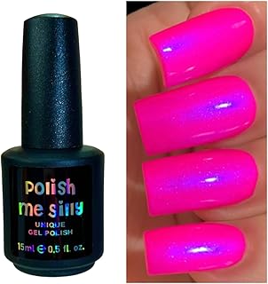 Polish Me Silly UV GEL- Barbee On The Glow - Neon Pink Blue NEON Glow Pop Collection MultiColor Shifting: Mylar Oil Slick Indie Nail Polish