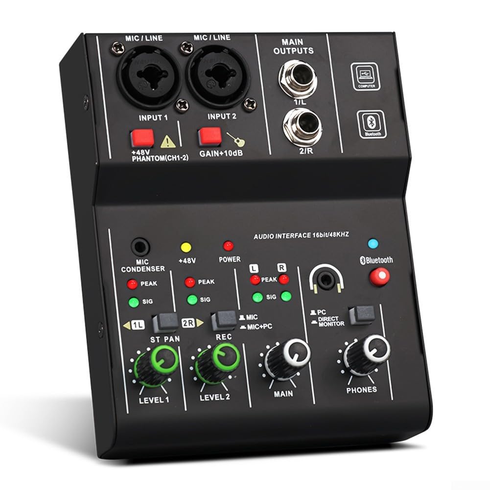 Reverb - Piccolo mixer a 2 vie, interfaccia audio a 2 canali progettata per chitarristi e cantanti negli studi domestici
