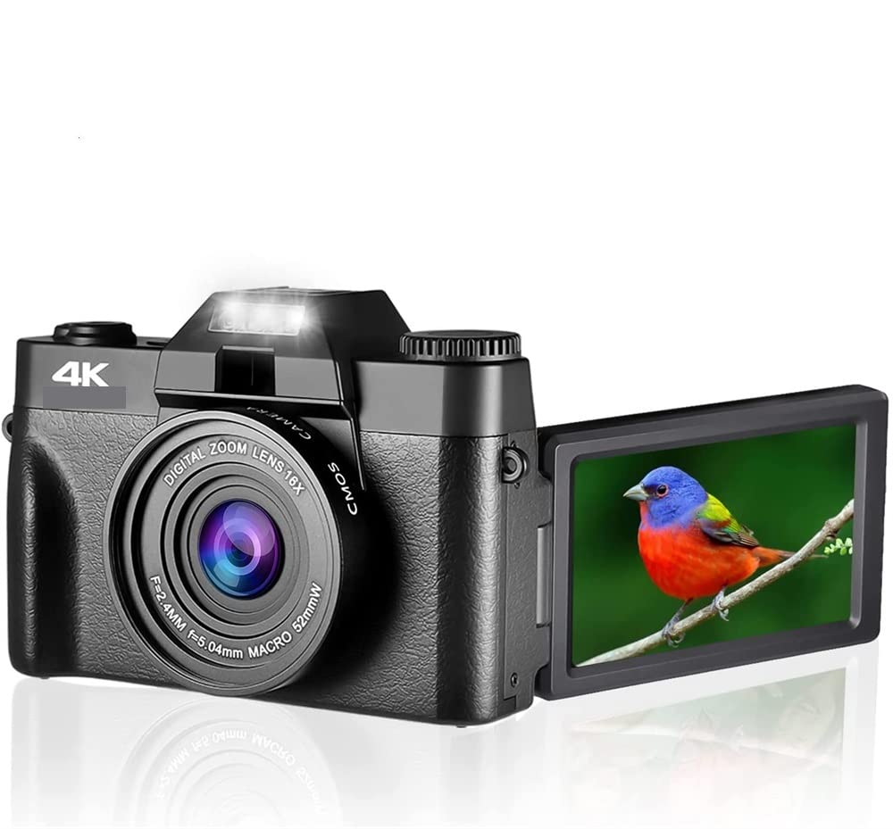CVFRDD Macro Lens 4K Digital Camera Flip Screen Selfie Camcorder 48MP Vlog Webcam Vintage Video Recorder 16X Wide Angle(NO SD Card,Only With Fliter)