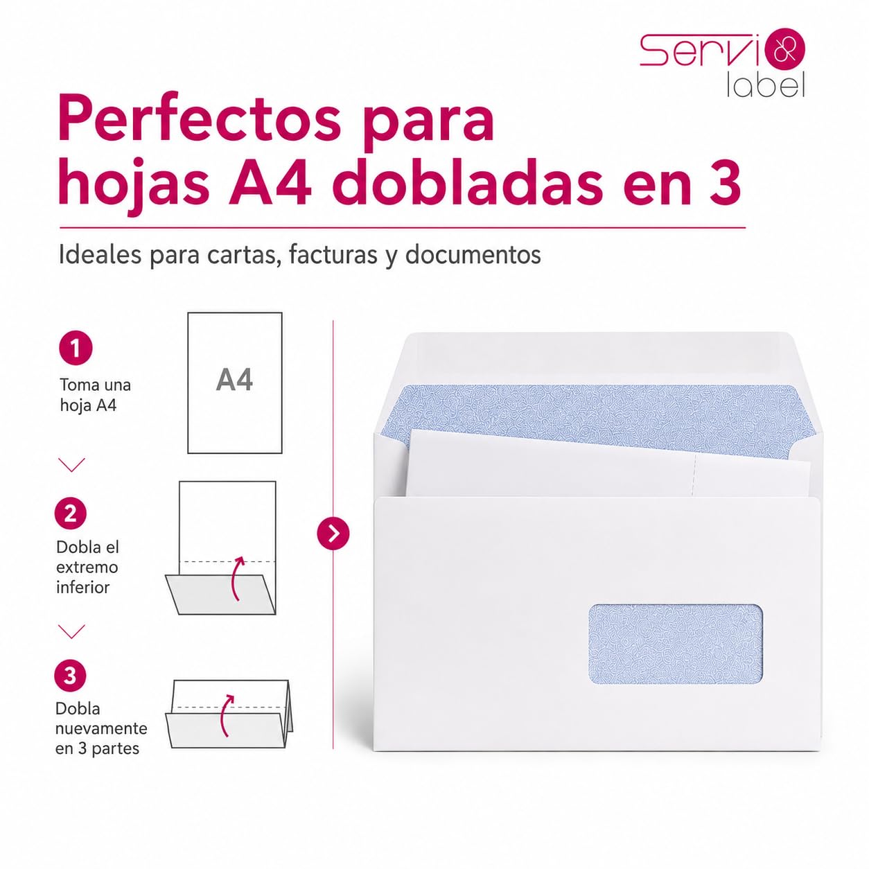 Pack 500 Sobres de Papel Blanco Americano 225x115mm | Con Ventana | Formato Profesional | Cierre Seguro | Para Cartas Facturas Documentos y Envíos de Oficina