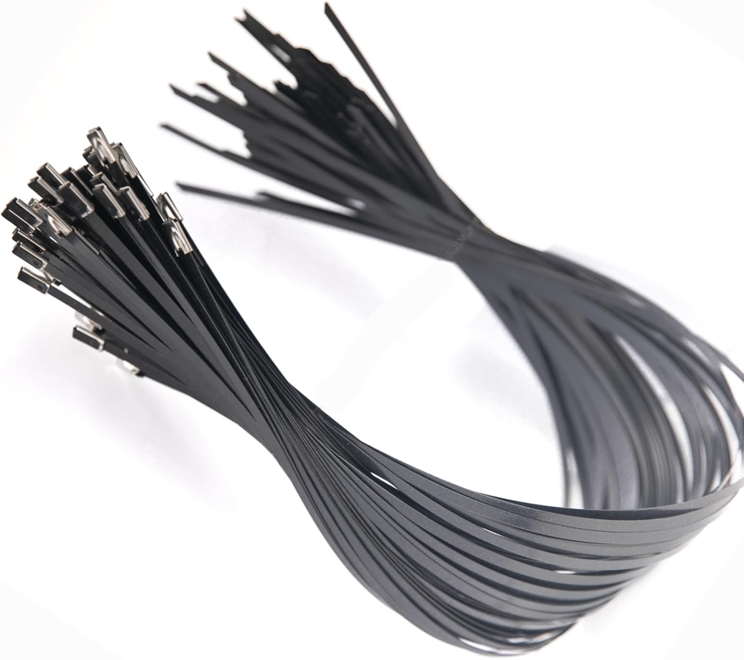 Metal Zip Ties, 100PCS Black 304 Stainless Steel Zip Ties, Multi-purpose Metal Zip Ties Heavy Duty，Used for Outdoor Binding, Cables, Farms, Vehicles. W/0.18"(4.6 mm) L/24" (600mm)