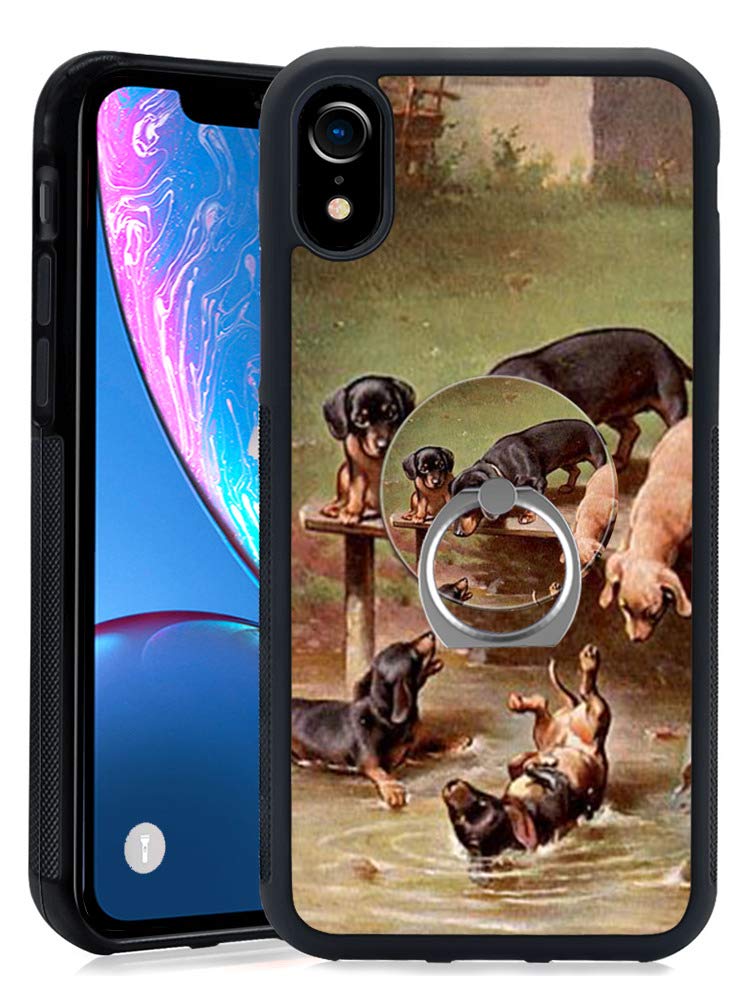 iPhone Xr Case with Ring Holder Stand - Dachshund Rotating Ring Stand and Slim Thin Anti-Fingerprint Hard with Ring Holder Stand for iPhone Xr