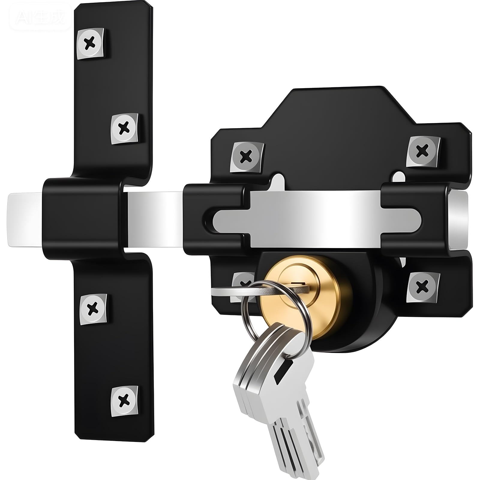 Verrou de Sécurité Porte, Serrure de Porte Double Face 70 mm, Barre Transverse + Clé Mécanique, Double Ouverture Intérieur et Extérieur, Convient pour Cour, Jardin, Porte de Terrasse, 5 Clés Incluses