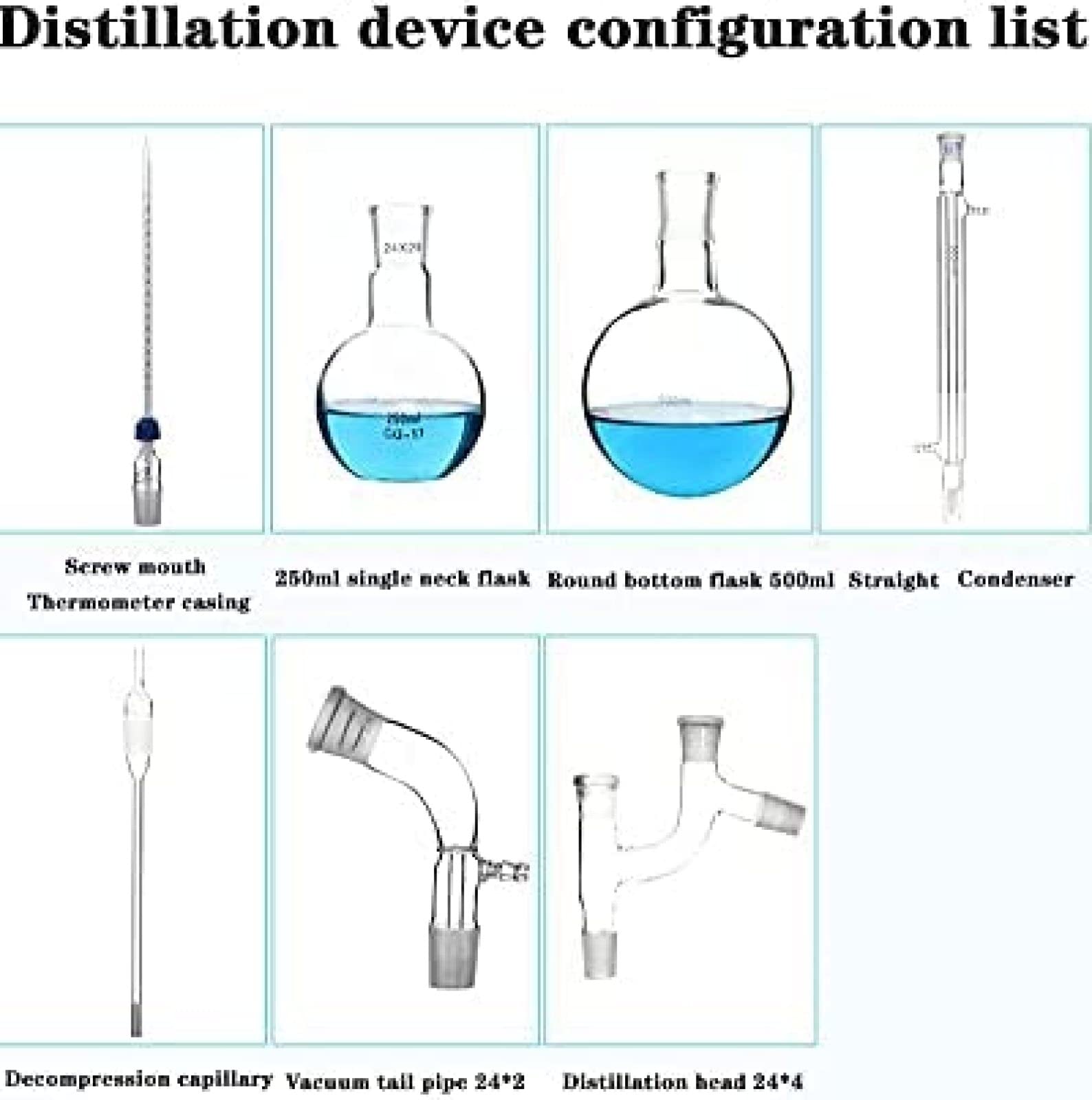 Dispositivo de destilación de laboratorio con menos presión, kit de cristalería de 500ML, aparato de destilación de matraz cónico, equipo de enseñanza de química