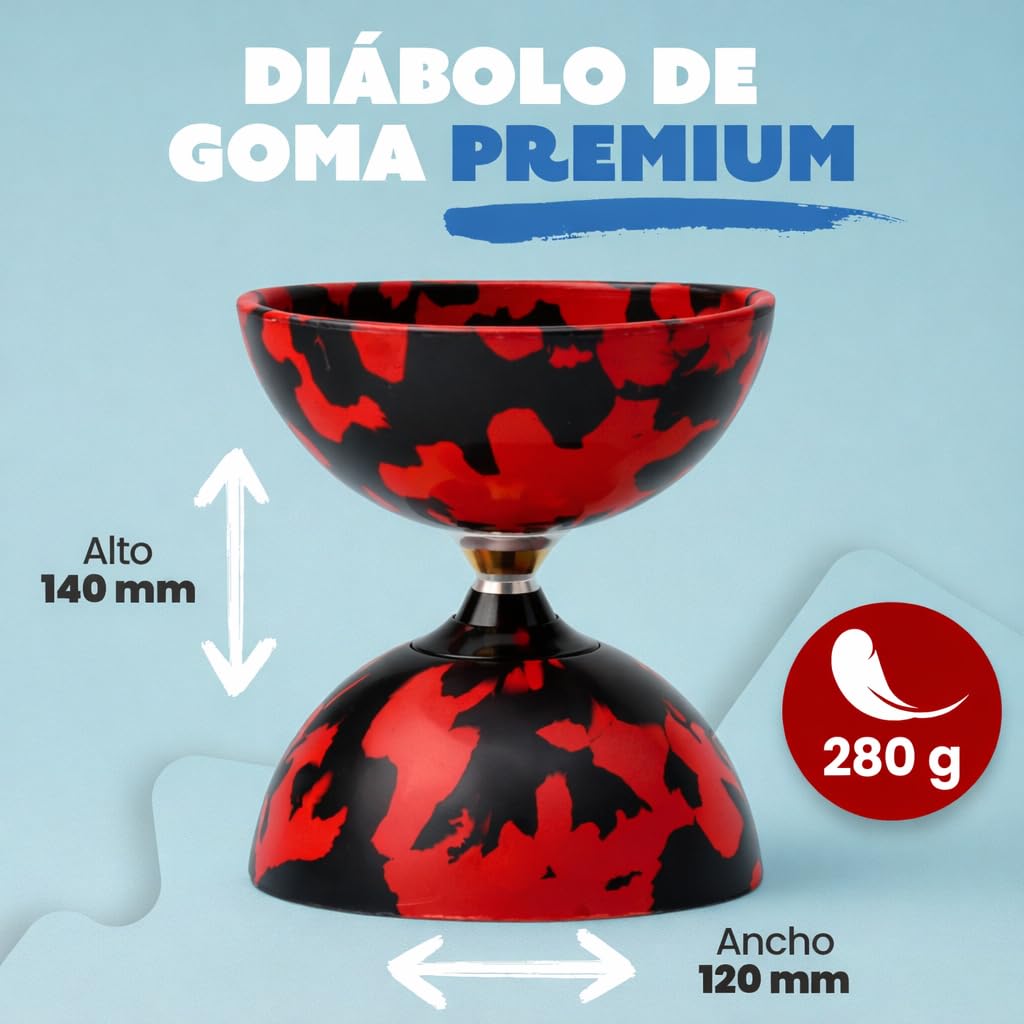 Diábolo Profesional Triple Rodamiento, Diabolo de Malabares con Palos de Fibra de Carbono, Cuerda y Bolsa de Transporte, Estable y Resistente para Principiantes y Adultos (Rojo y Negro)