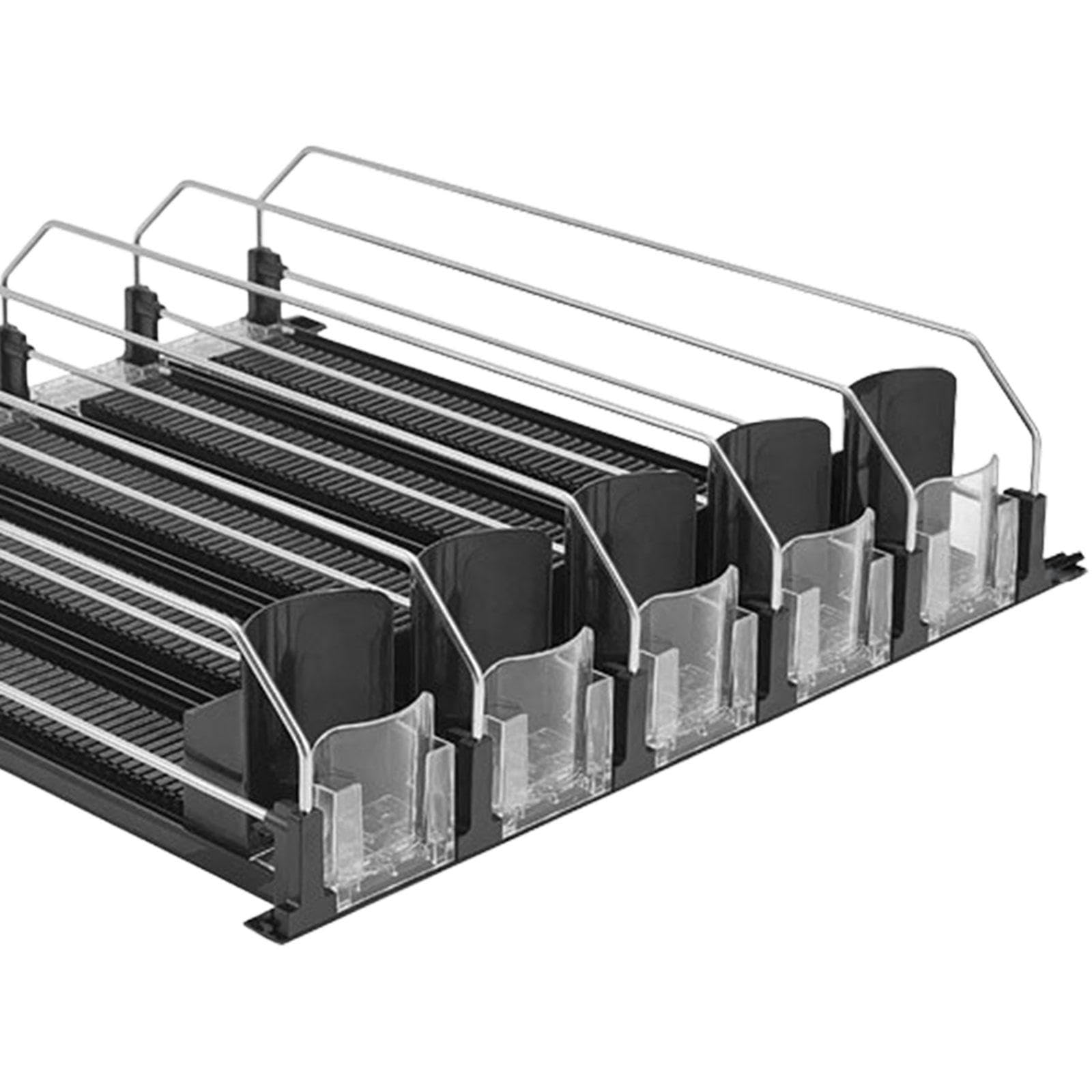 Organizador de Bebidas para Refrigerador, Dispensador de Latas Apilable, de Gran Capacidad, con Mecanismo Automático de Empuje para Estantes, 5 Filas Negro, Individual