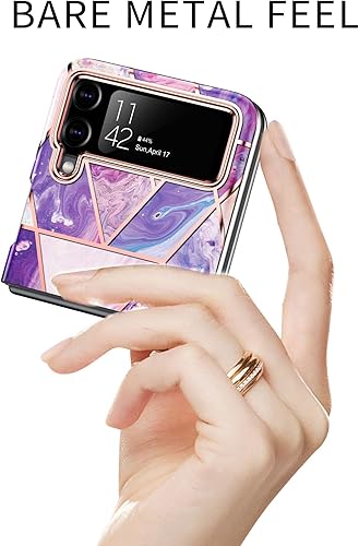 Miniatura 4 de Asuwish Funda de teléfono para Samsung Galaxy Z Flip 3 5G 2021, funda híbrida de lujo, lindo mármol, a prueba de golpes, cuerpo completo, duro,