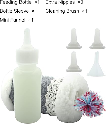 Miniatura 7 de Juego de biberones de lactancia para mascotas de 2 onzas, funda aislante de repuesto, pezones con agujeros, embudo de cepillo para recién nacidos,
