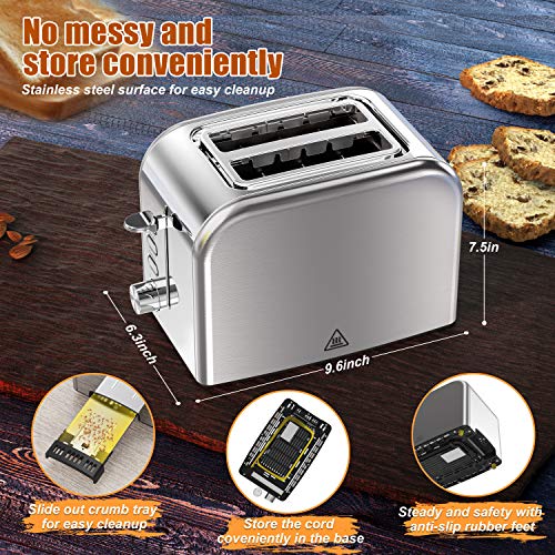 Toasters 2 Slice Best Rated Prime 1.5in Wide Slot with Bagel/Reheat/Cancel Function Stainless Steel Cool Touch 2 Slice silver Toaster for Bread with Removable Crumb Tray