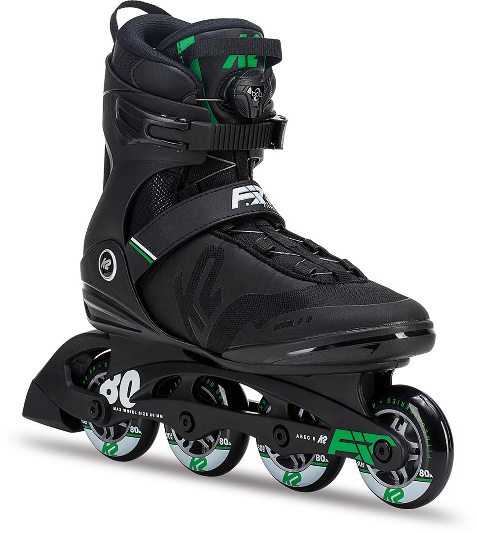 K2 Skate Men's F.I.T. 80 Boa Inline Skate, Black Green, 9