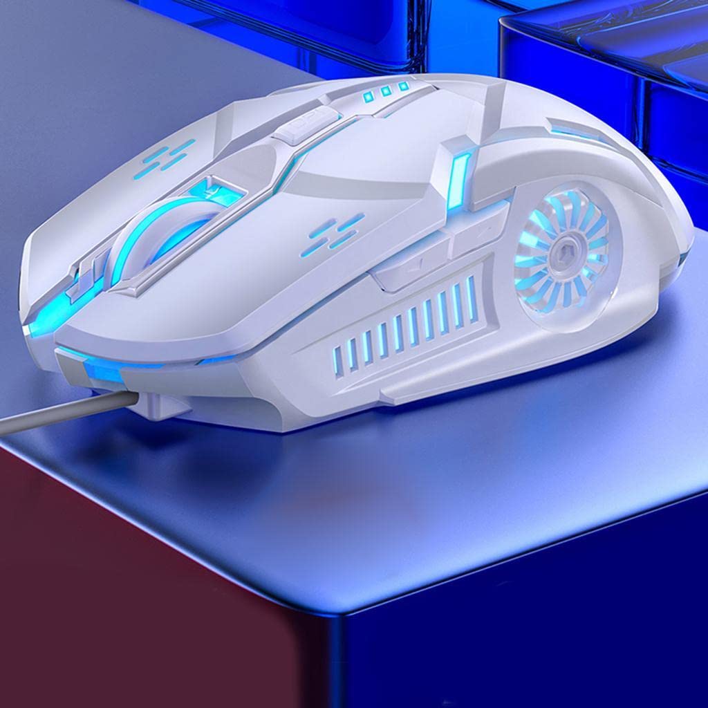 5 zestaw przewodowej myszy z sześcioma przyciskami kolorowa świecąca mechaniczna mysz do gier biała 123 x 66 x 37 mm