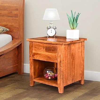 Royaloak Crystal Mango Wood Side Table | Convenient Drawer Storage | Stylish Designer Side Rail for a Modern Touch | Durable and Long-Lasting Accent Piece for Any Room | Contemporary Wooden Side Table
