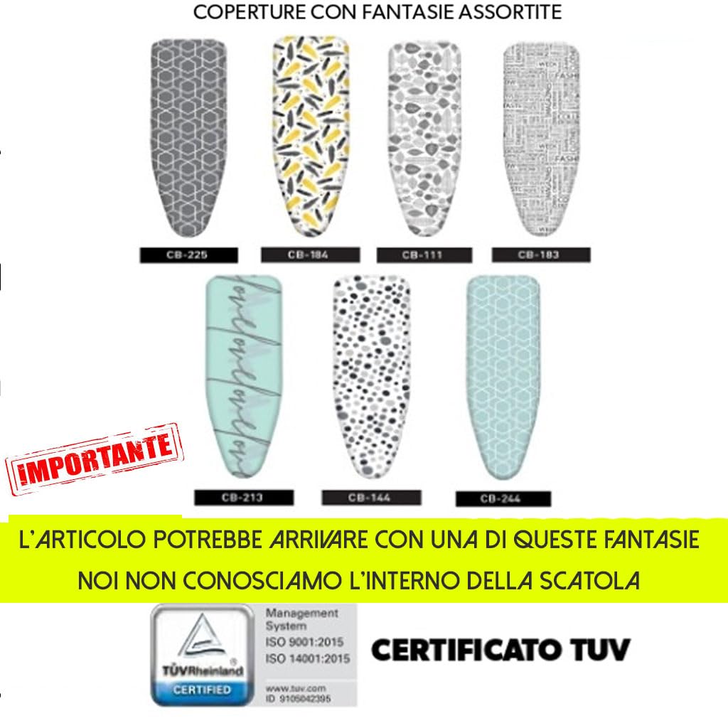 HYTAMA TOOLS - Asse da Stiro BRAVA 33x110cm In Acciaio con Leva Pieghevole, Salvaspazio con Poggiaferro, Piedi Antiscivolo, Regolabile, Rivestimento 100% cotone Sottotessuto in schiuma di alta qualità