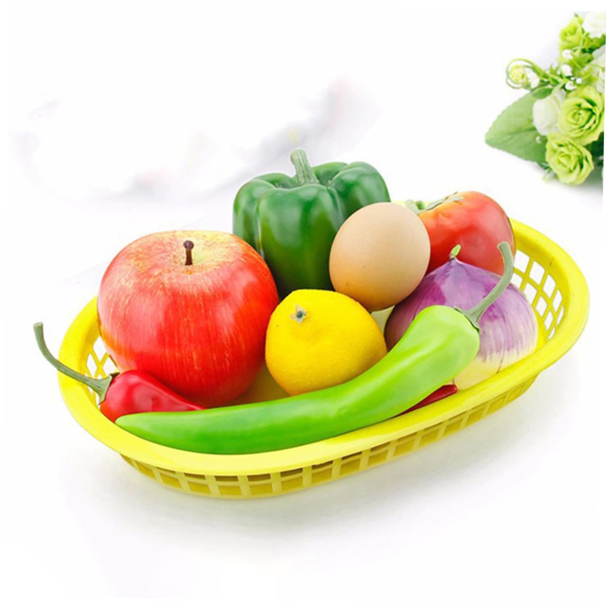 SHOWERORO Panier Alimentaire Ovale Réutilisable 12 Pièces Plastique Jaune Léger Pratique Pour Restauration Rapide Snacks Frites Fruits Buffet Ktv Corbeille Multifonctionnelle