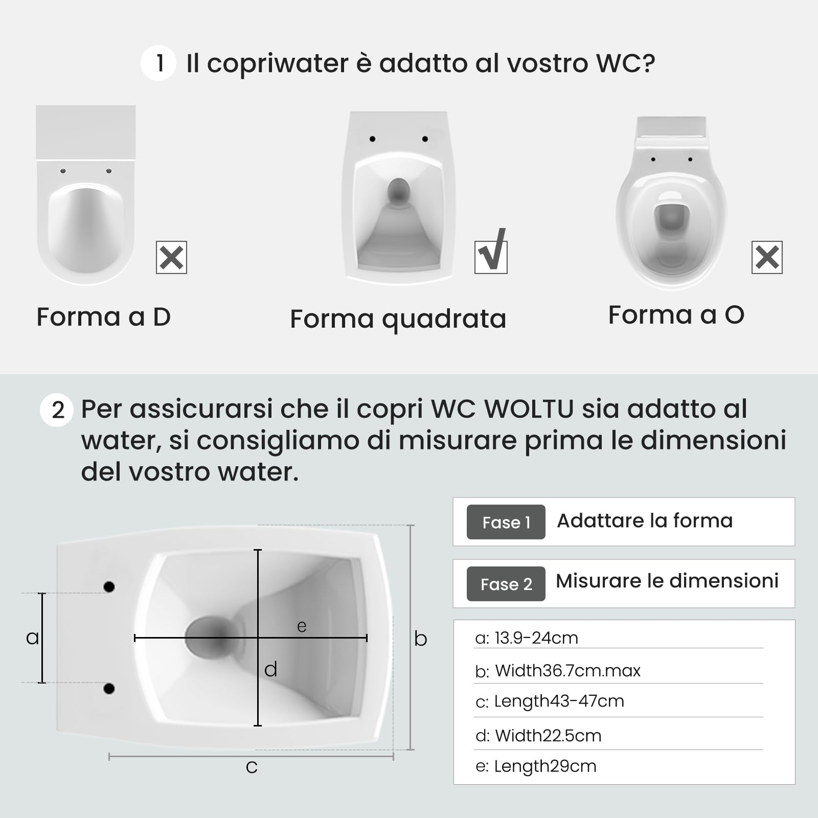 WOLTU Copriwater in Duroplast Sedile Copri WC Chiusura Ammortizzata Soft Close Bianco Forma Quadrata