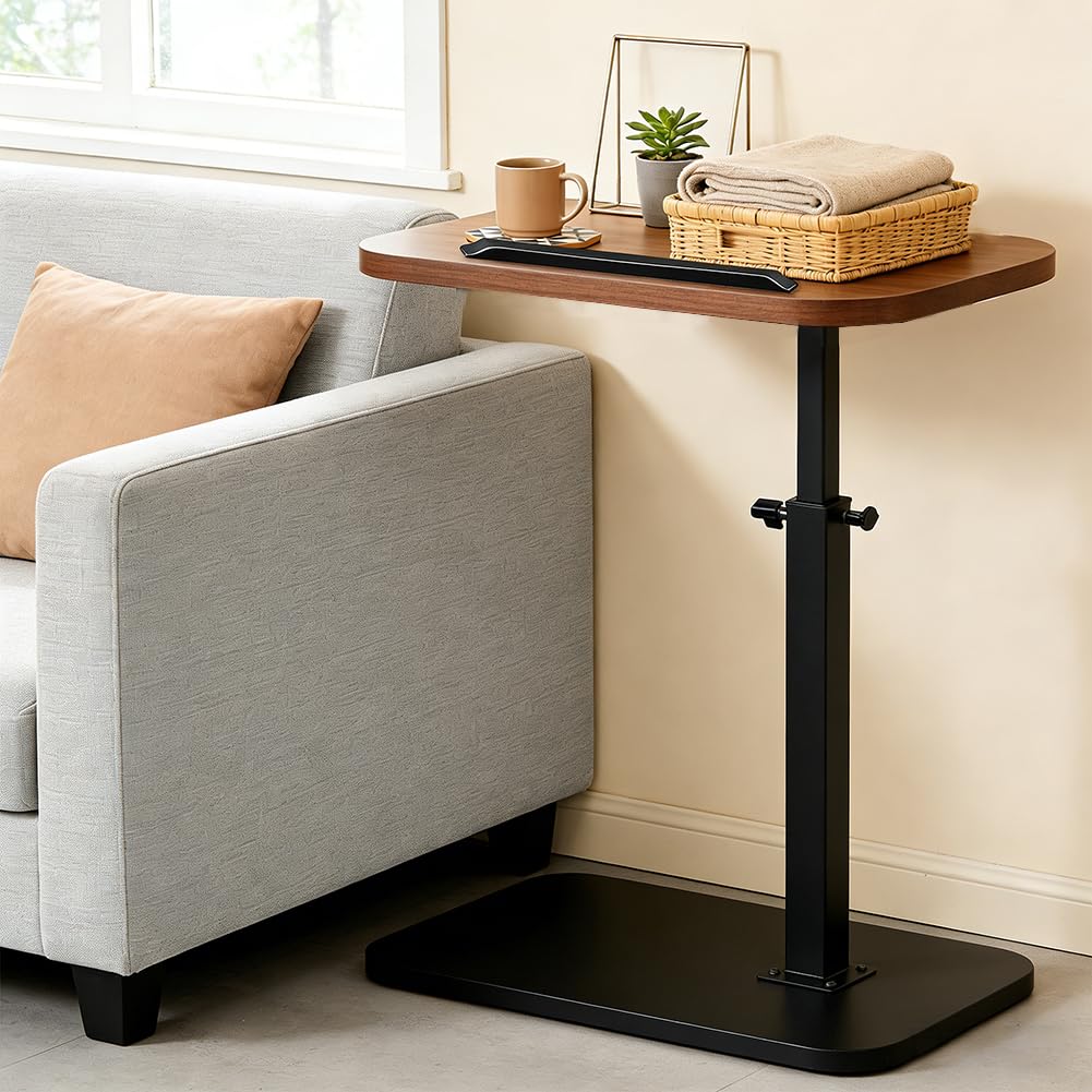 Tavolino girevole a 360°, a forma di C, regolabile in altezza, per soggiorno, con altezza regolabile da 45 a 80 cm, per letto o sedia con fessura per tablet per cellulare (nero)
