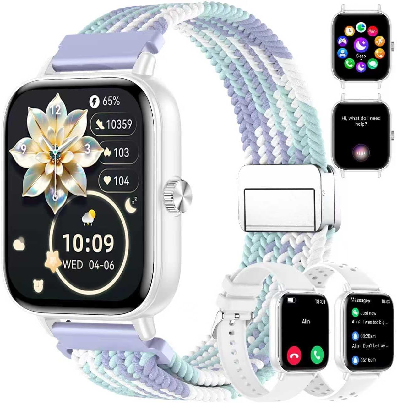 Smart Watch for Women Men, 1.83” HD Touchscreen Smartwatch with Bluetooth Call/Make Calls, Fitness Tracker with 150+ Sports Modes/Activity/Sleep Monitor for iOS/Android (White)