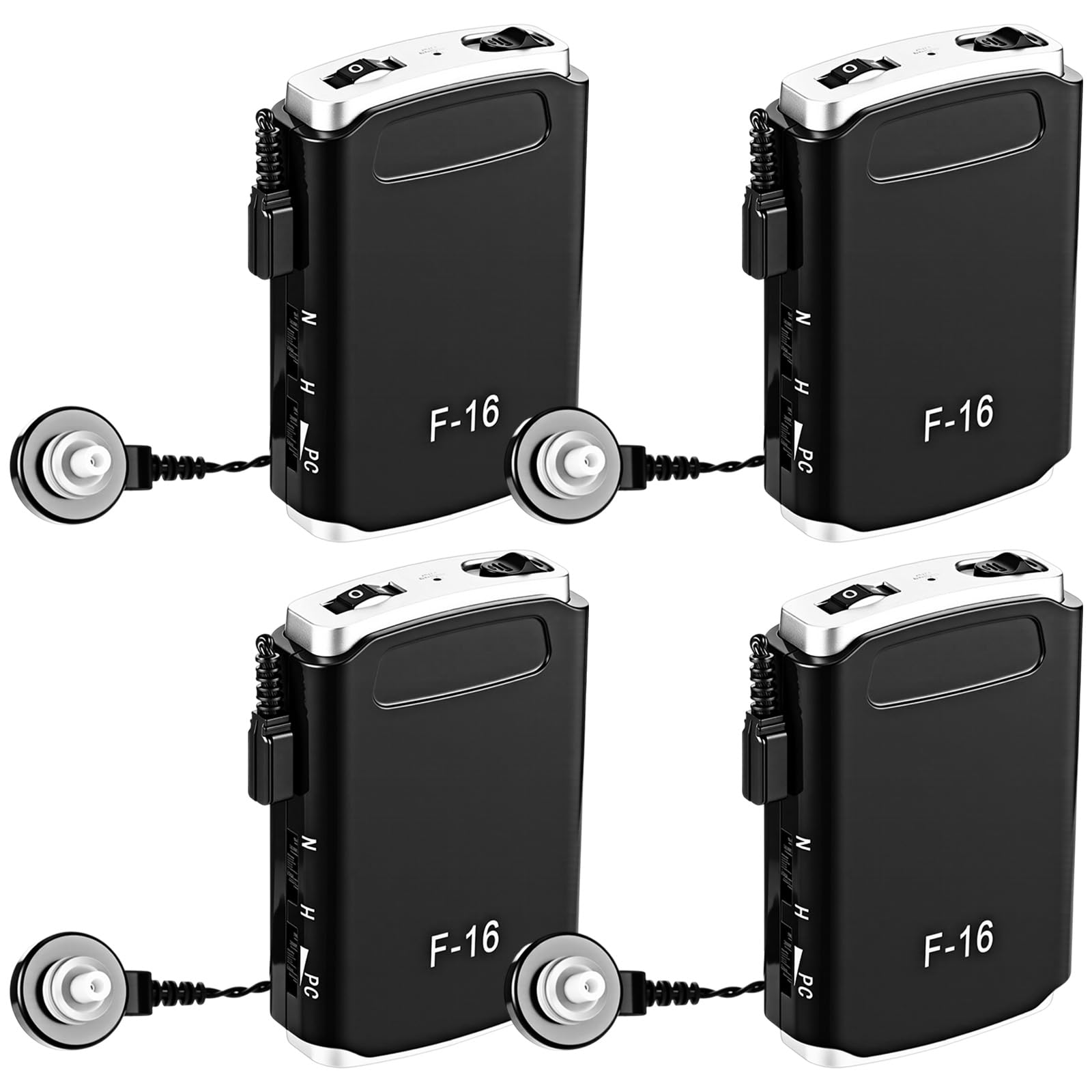 Geiserailie Paquete de 4 amplificadores auditivos personales, amplificador de sonido, dispositivo de mejora de la audición de voz con 8 niveles de volumen y auriculares para personas mayores, ganancia