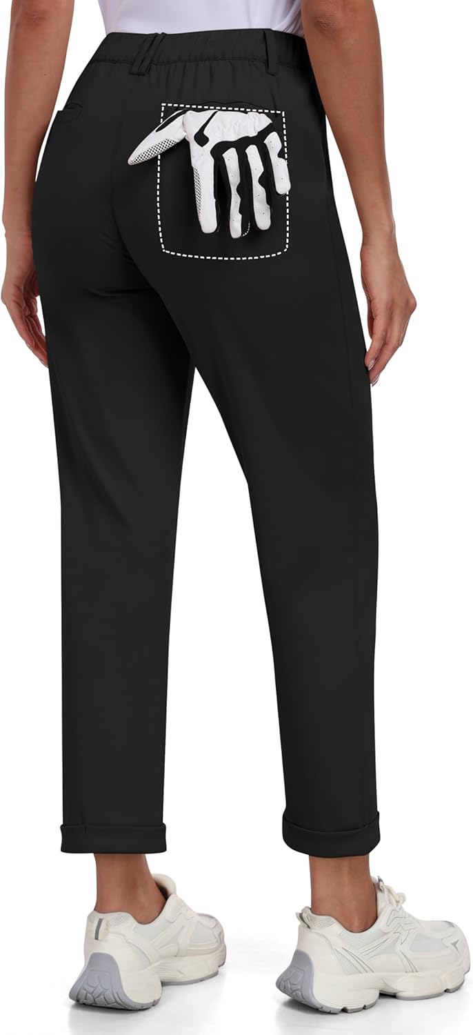 MoFiz Women's Golf Pants Stretch Work Ankle Pant Elastic Waist Business Dress Pant with Zipper Pockets for Casual Travel Wear - Image 2