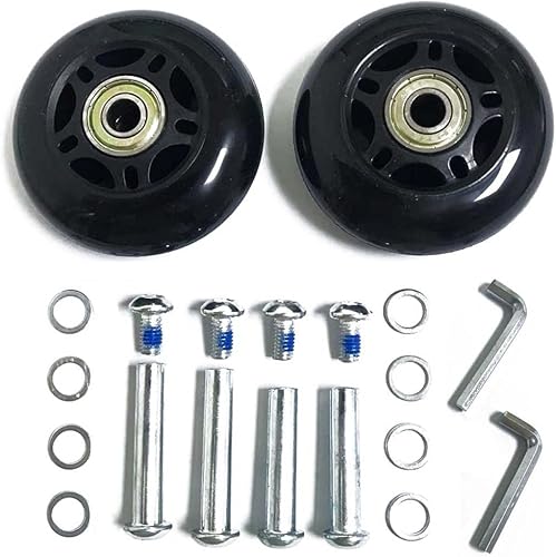 Miniatura 12 de LOTOWELZON 2 ruedas de repuesto para maletas de equipaje, 50/64/70/75/84/3.543 in ruedas de goma en línea con kits de reparación de rodamientos Negro