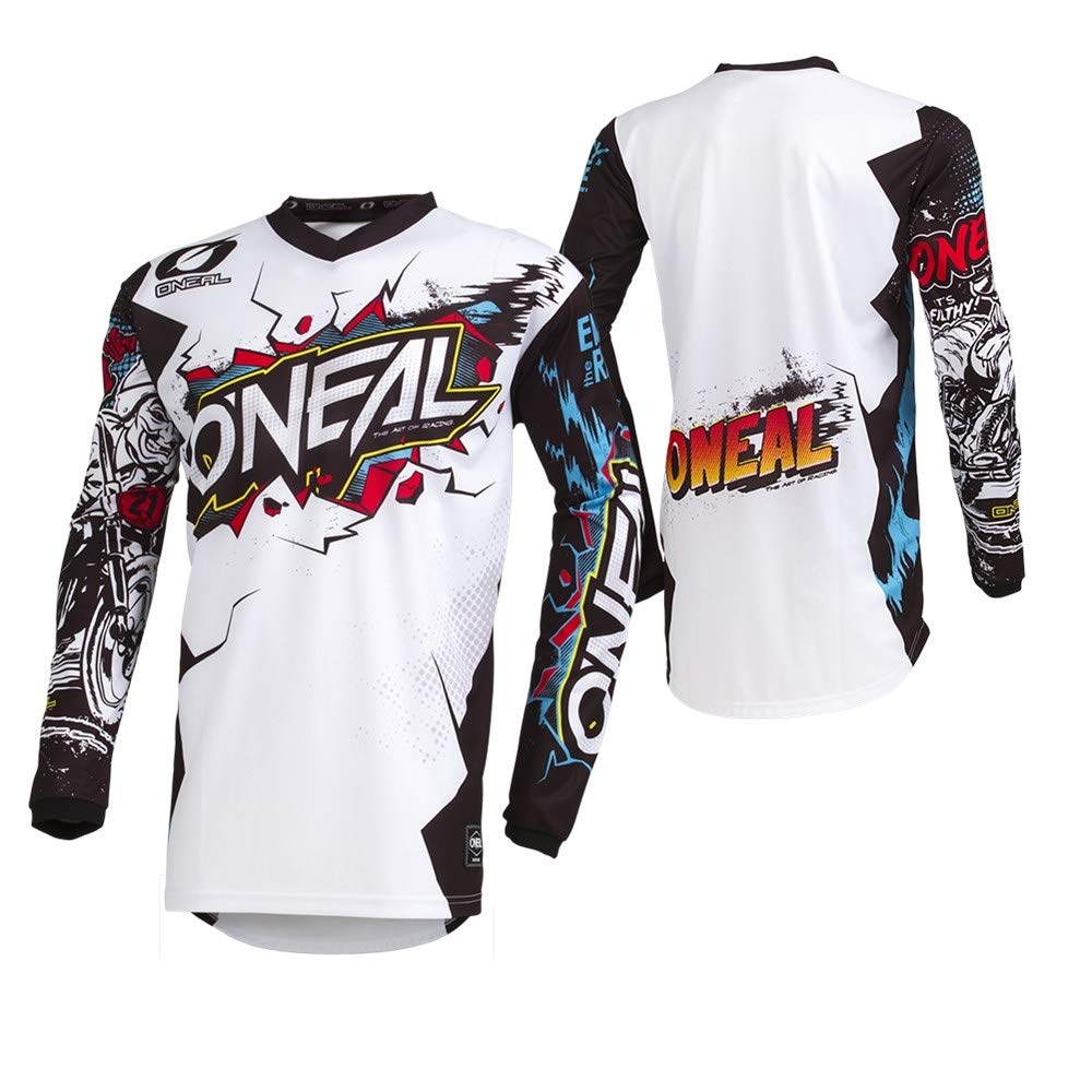 O'Neal | Motocross Jersey | Enduro Motorcycle | Fit for Maximum Range of Movement, Stitched Elbow Protection, Breathable | Element Villain Jersey | Adult | White | Size L