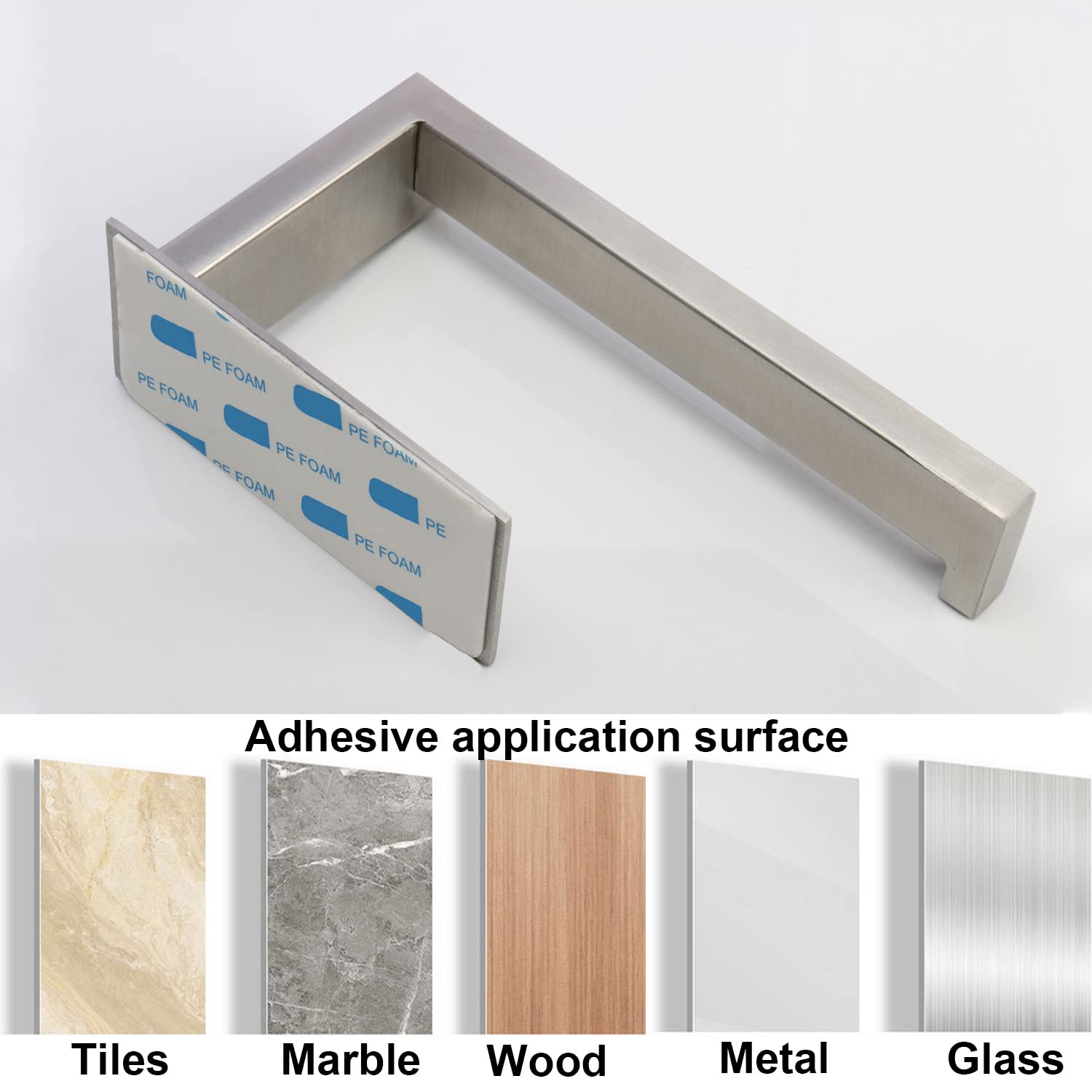 Toilet Paper Holder, Self Adhesive Tissue Holder Stainless Steel Rustproof Paper Roll Holder, No Drilling Easy to Install, Toilet Paper Rack Suitable for Office, Bathroom (Brushed Nickel) — Amazon image 3