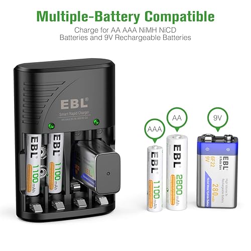 Miniatura 2 de EBL Cargador de batería con 20 pilas AAA recargables NiMH 1100mAh alto rendimiento