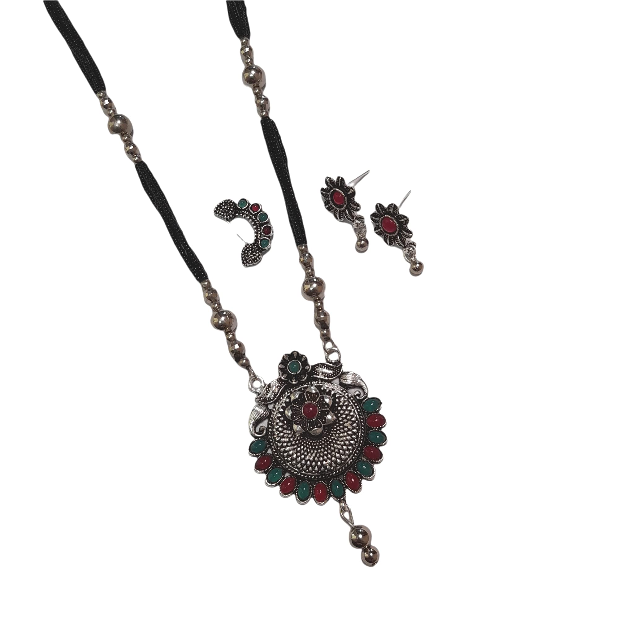 Swaroop Designer Silver Plated Black Beads Oxidised Designer White Metal Womens Mangalsutra with Earring Nosepin Combo Set - 30 inch (B09H2ZSXBZ) Amazon Price History, Amazon Price Tracker